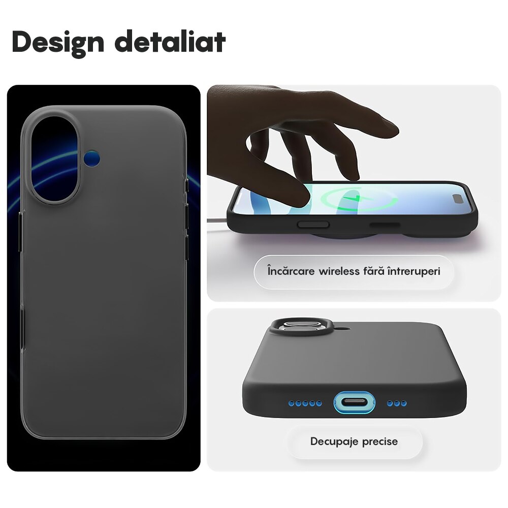 Husa CASEY STUDIOS™ pentru Apple iPhone 17, Soft Silicone Premium, Microfibra in Interior, de Protectie, Ultra Slim, pentru Incarcare Wireless, Margini Ridicate pentru Protectia Ecranului si a Camerelor, Gri inchis