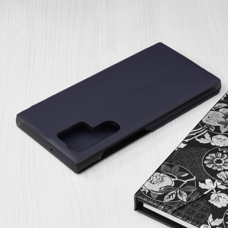 Husa pentru Samsung Galaxy S22 Ultra 5G, SKYDDAR INNOVATION, eFold, tip carte, set cu sticker, Albastru