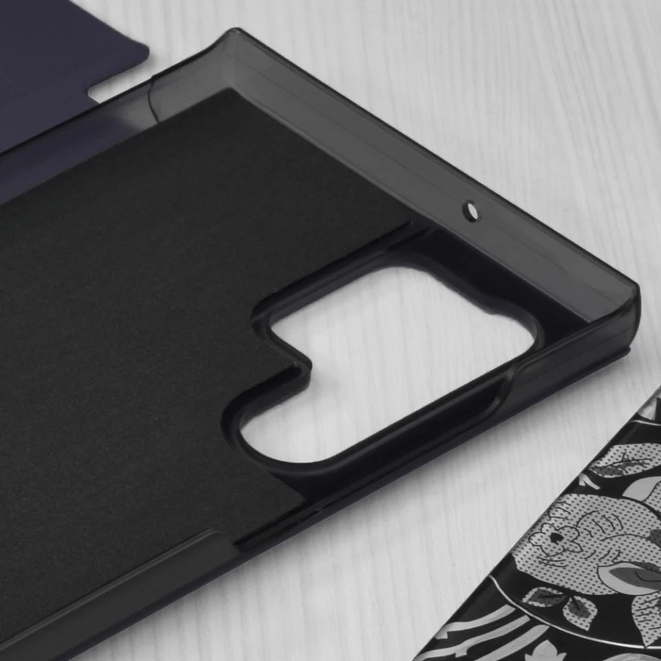 Husa pentru Samsung Galaxy S22 Ultra 5G, SKYDDAR INNOVATION, eFold, tip carte, set cu sticker, Albastru