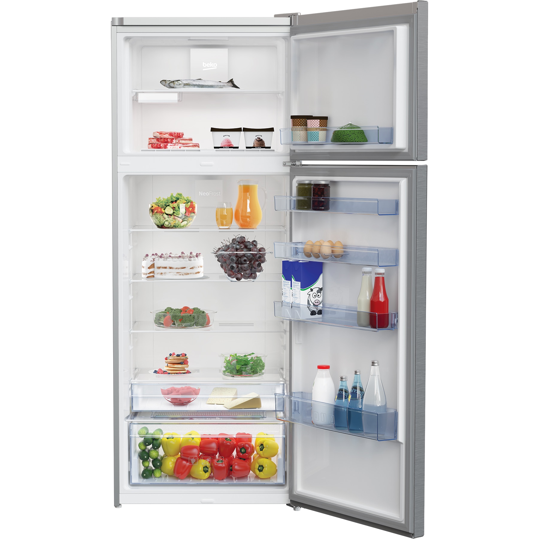 Frigider cu doua usi Beko RDNE455K30ZXBN, 406 l, No Frost, EverFresh+, Clasa F, H 185 cm, Argintiu