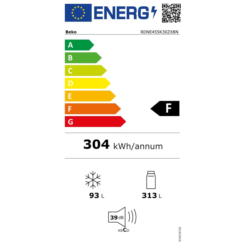Frigider cu doua usi Beko RDNE455K30ZXBN, 406 l, No Frost, EverFresh+, Clasa F, H 185 cm, Argintiu