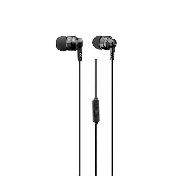 Căști stereo 1Tech One Plus, model C4572 cu microfon pentru dispozitive mobile, Negre
