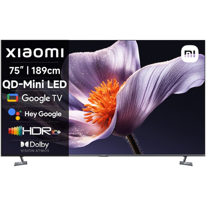 Televizor Xiaomi Mini LED S Pro, 189 cm, Smart Google TV, 4K Ultra HD, 100 Hz, Clasa F (Model 2025)