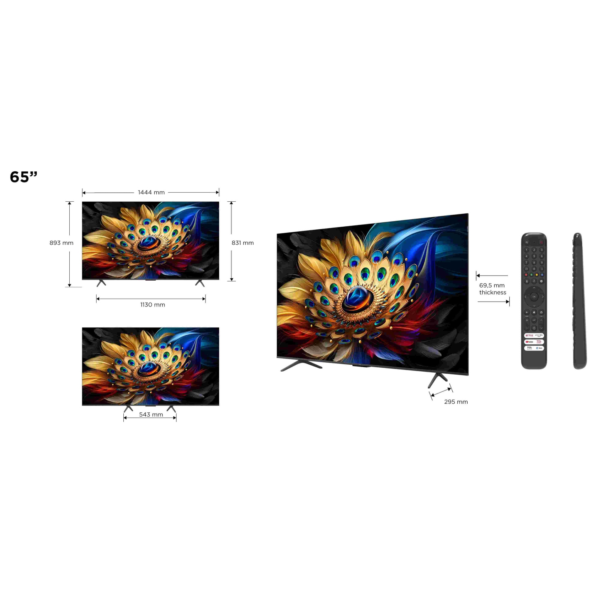 Televizor TCL QLED 65C655, 164 cm, Smart Google TV, 4K Ultra HD, Clasa F (Model 2024)