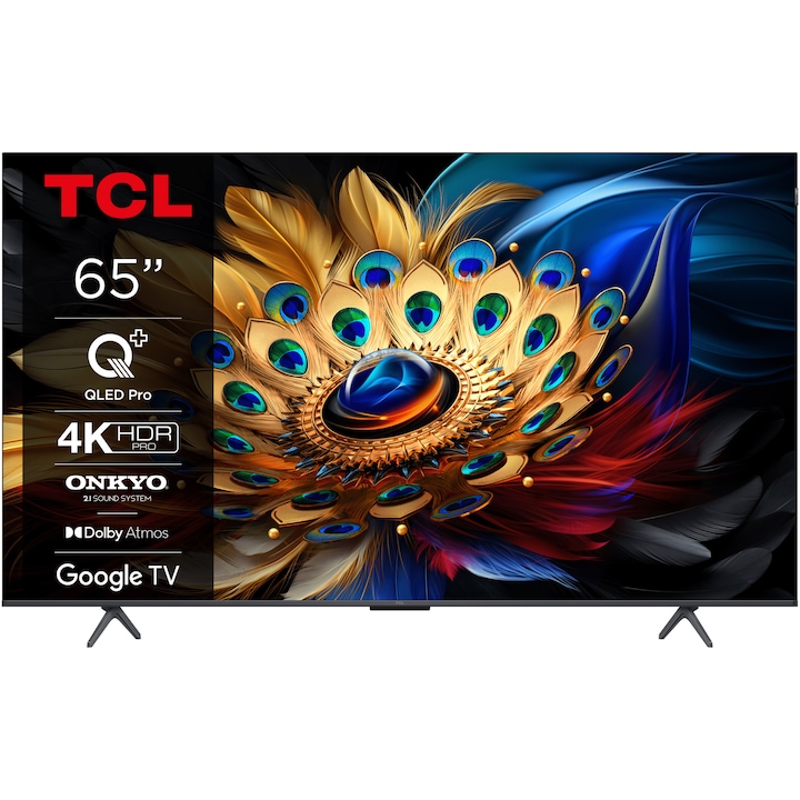 Televizor TCL QLED 65C655, 164 cm, Smart Google TV, 4K Ultra HD, Clasa F (Model 2024)