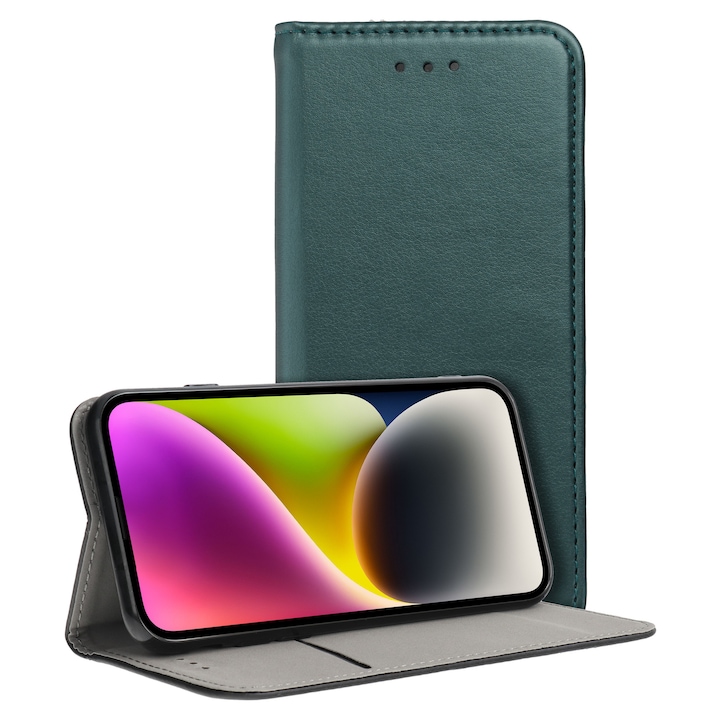 Husa tip carte compatibila cu Motorola Moto G06, Flip Book, inchidere magnetica, buzunar card, stand, Verde