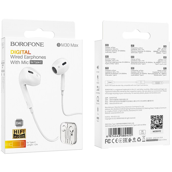 Casti In-Ear HOCO BM30 Max, Cu microfon, USB Type-C, 1.2m, Alb