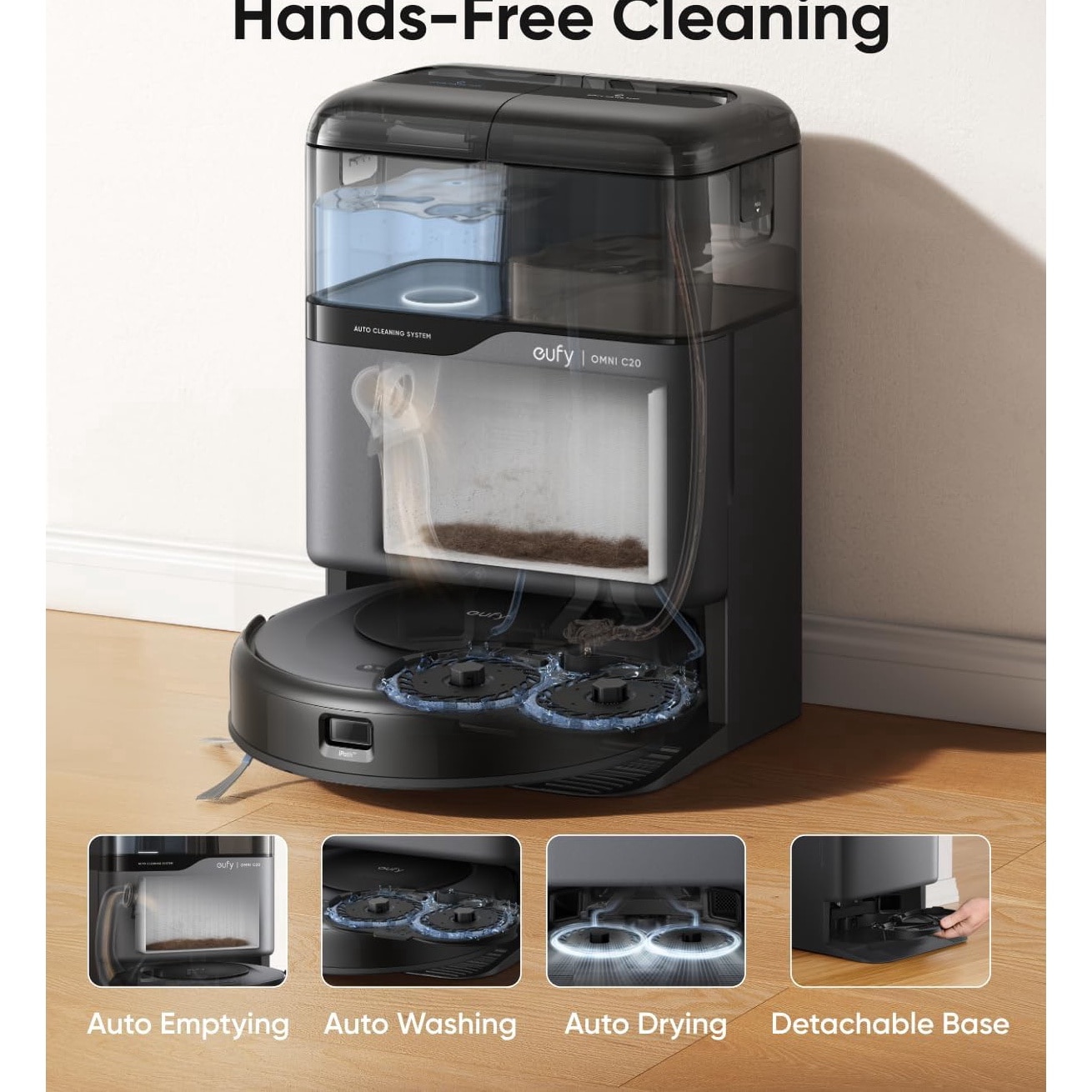 Aspirator robot eufy Omni C20, 7.000 Pa, Aspirator si Mop, Statie All-In-one, Tehnologie Mop Master™, Sac de praf de 3.1L, Recipient de apa curata de 2.5L, Negru
