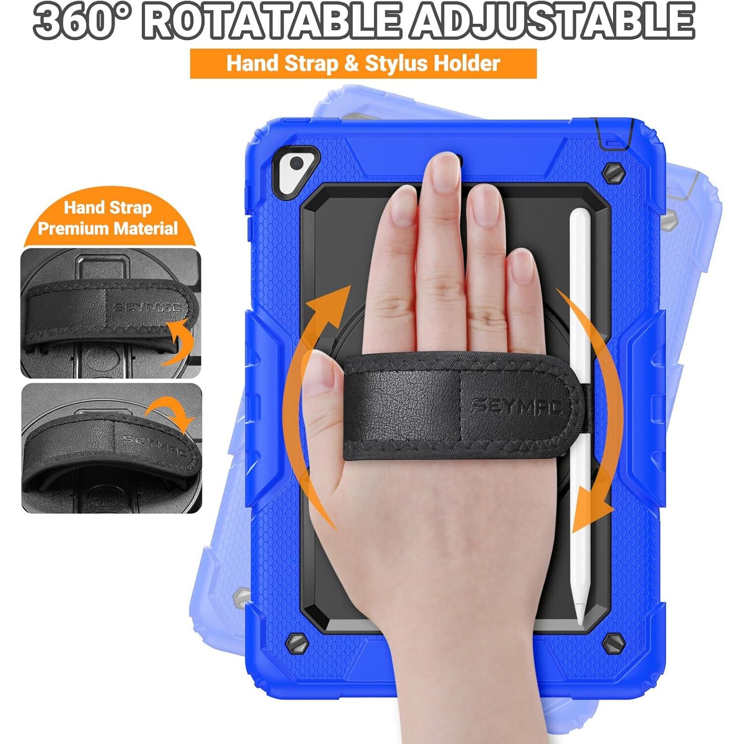 Pachet 360 pentru iPad 9.7" (iPad Air 2, iPad 5/6, iPad Pro 9.7) – Husa Shockproof Armor cu folie inclusa, curea de umar si suport rotativ, Albastru