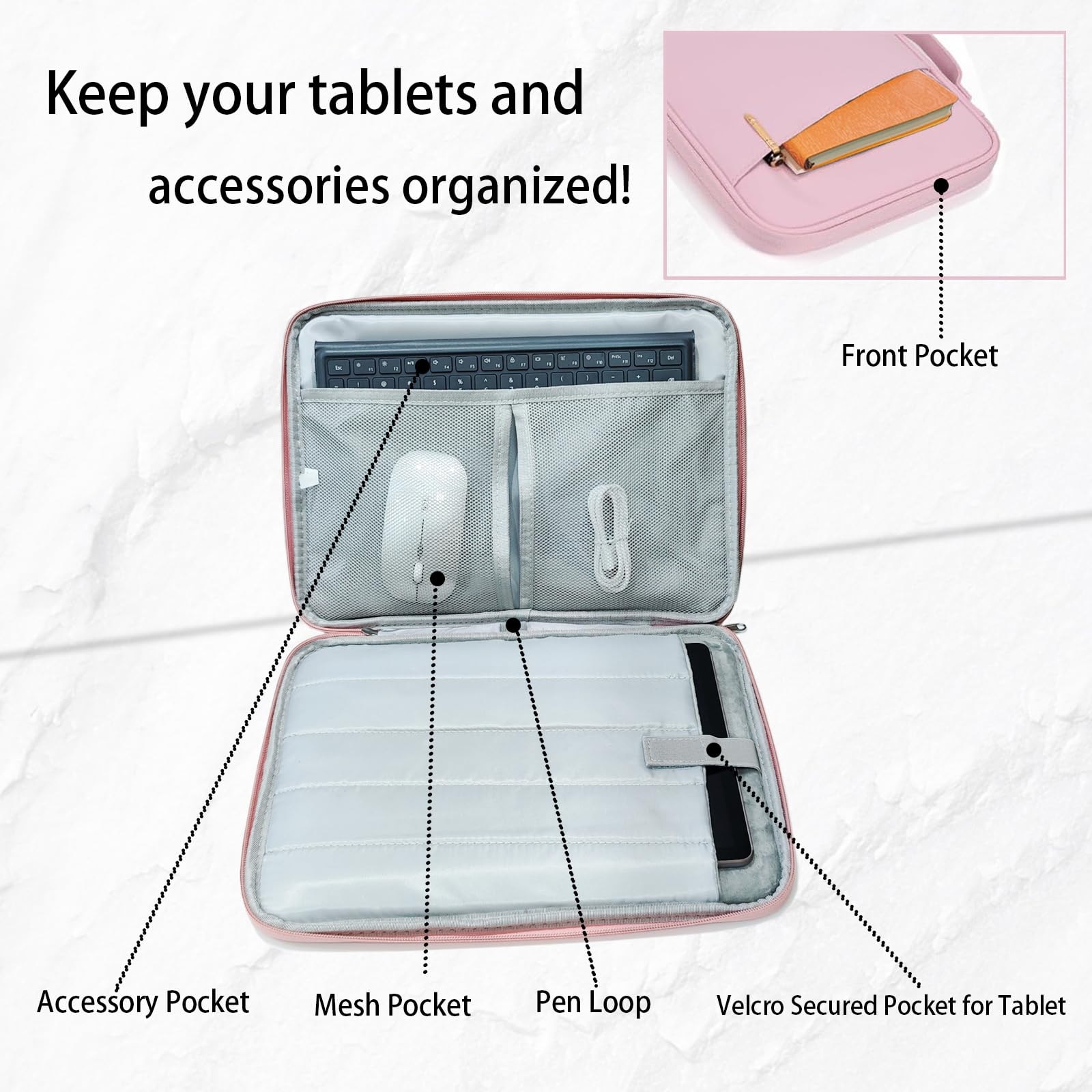 Husa de protectie si transport pentru tableta si dispozitive pana la 11″, impermeabila, cu interior moale, din poliester, 30×23.5×2.5 cm, cu laveta din piele de caprioara cadou, roz