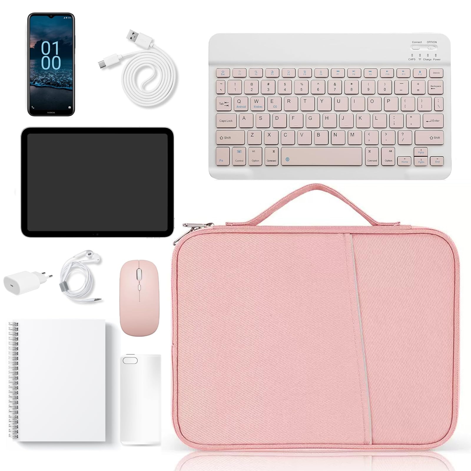 Husa de protectie si transport pentru tableta si dispozitive pana la 11″, impermeabila, cu interior moale, din poliester, 30×23.5×2.5 cm, cu laveta din piele de caprioara cadou, roz