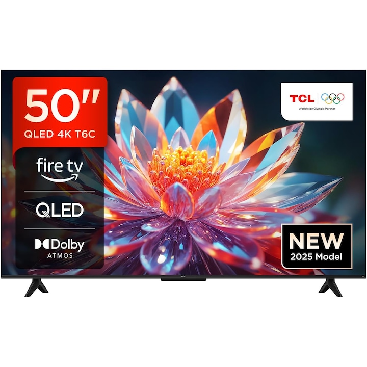 Televizor TCL 50T6C QLED Smart TV, 50 inch, 4K UHD, HDR10+, Fire TV OS, 127 cm