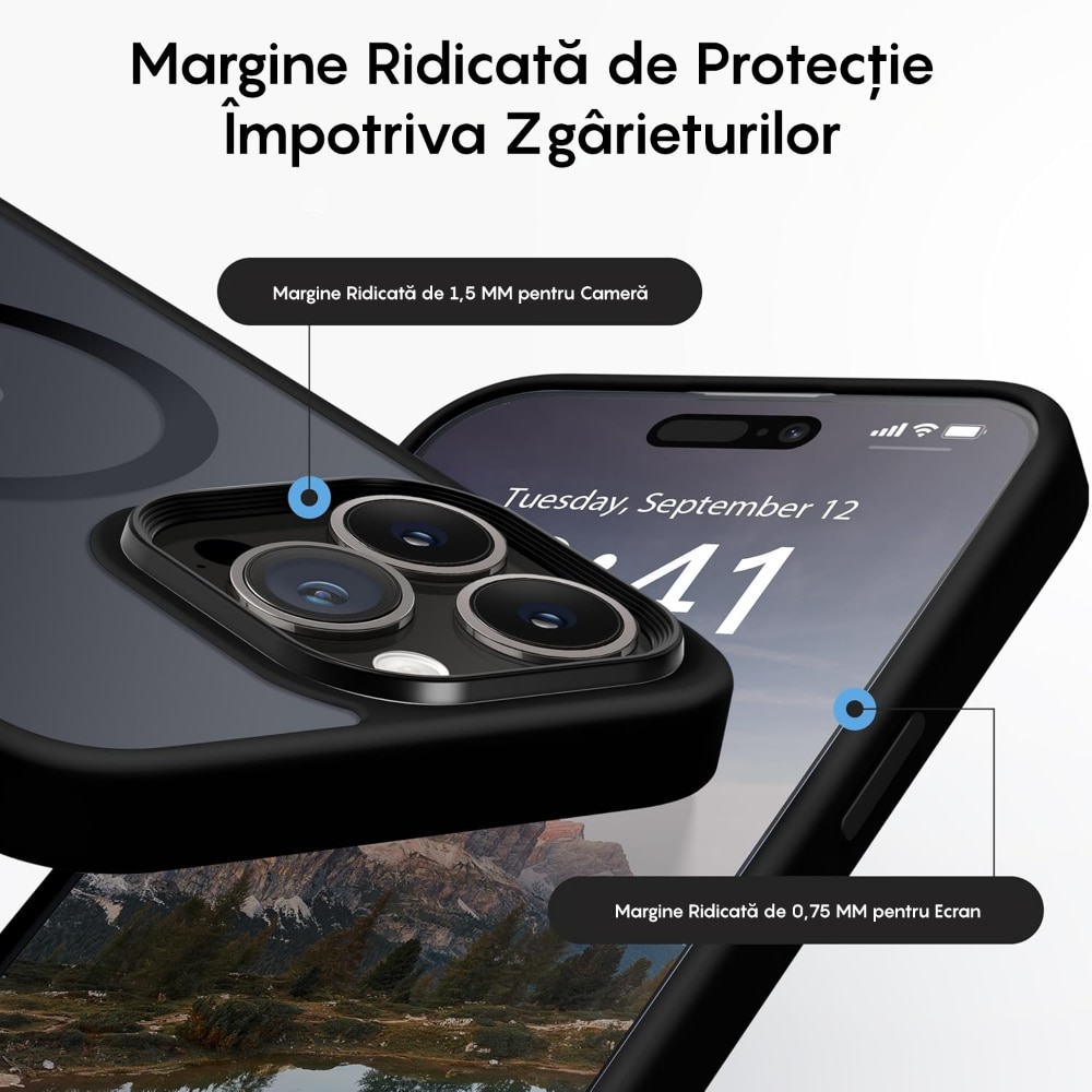 Husa compatibila cu Incarcare Magsafe pentru Apple iPhone 13 Pro, CASEY STUDIOS™, de Protectie, Slim, pentru Incarcare Wireless, Margini Ridicate pentru Protectia Ecranului si a Camerelor, Negru