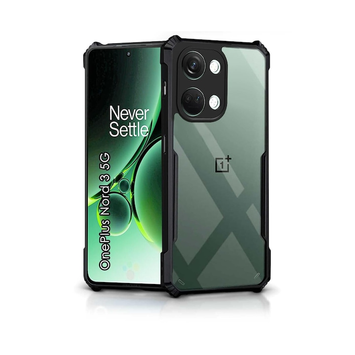 Husa telefon, pentru OnePlus Nord 3 5G Bumper ultra subtire usor, moale TPU, acrilic transparent capac spate， Clear Black
