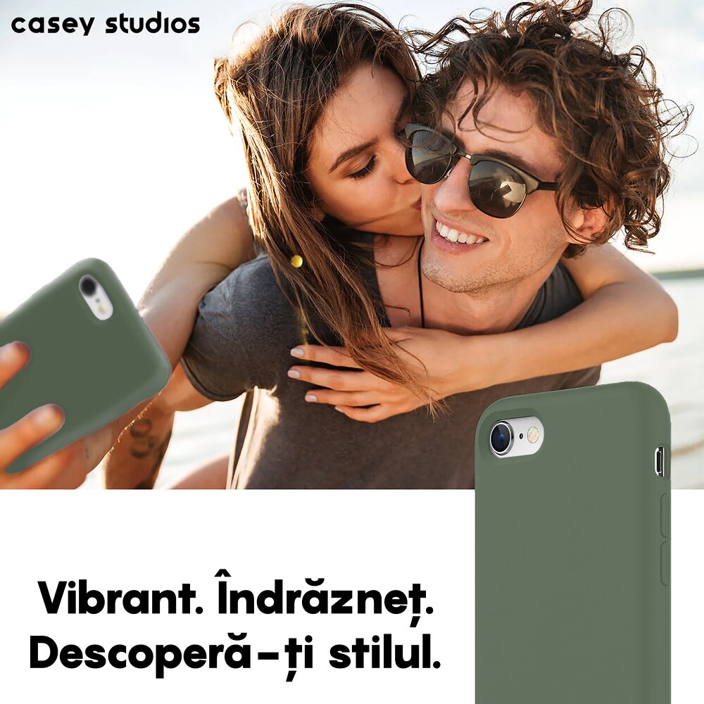 Husa CASEY STUDIOS™ compatibila cu iPhone 7 / 8 / SE 2 / SE 2020 / SE 3 2022, Soft Silicone Premium, Microfibra in Interior, Webster Green, de Protectie, Ultra Slim, pentru Incarcare Wireless, Margini Ridicate de Protectia Ecranului si a Camerelor