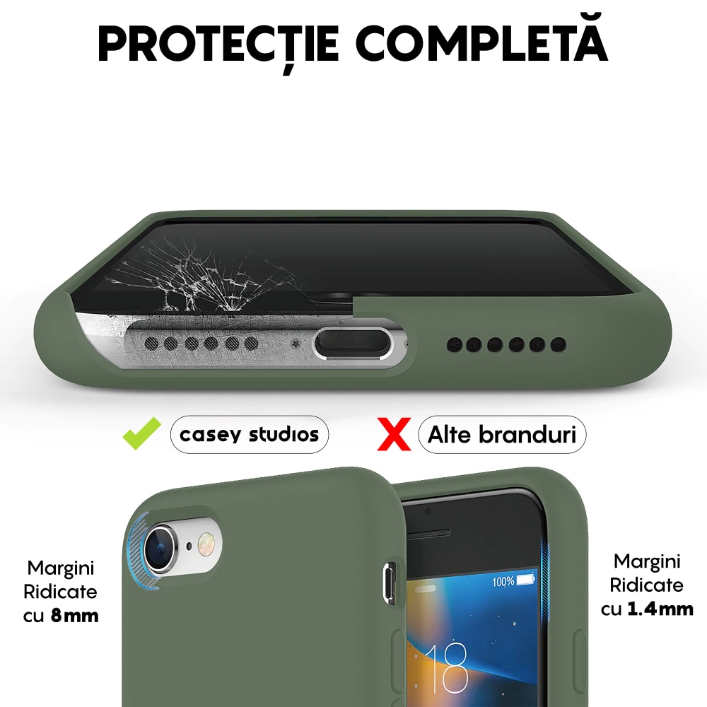 Husa CASEY STUDIOS™ compatibila cu iPhone 7 / 8 / SE 2 / SE 2020 / SE 3 2022, Soft Silicone Premium, Microfibra in Interior, Webster Green, de Protectie, Ultra Slim, pentru Incarcare Wireless, Margini Ridicate de Protectia Ecranului si a Camerelor