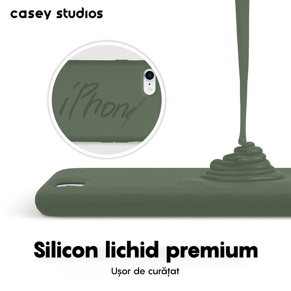 Husa CASEY STUDIOS™ compatibila cu iPhone 7 / 8 / SE 2 / SE 2020 / SE 3 2022, Soft Silicone Premium, Microfibra in Interior, Webster Green, de Protectie, Ultra Slim, pentru Incarcare Wireless, Margini Ridicate de Protectia Ecranului si a Camerelor