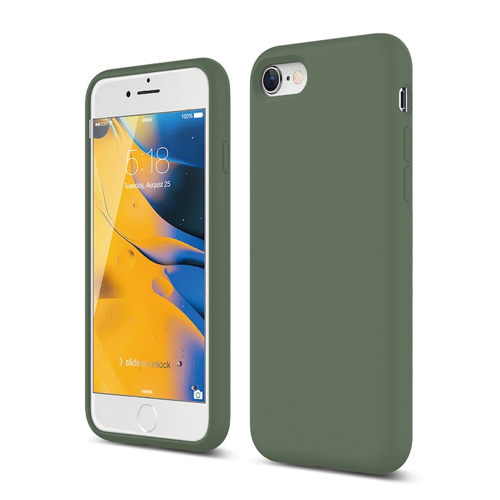 Husa CASEY STUDIOS™ compatibila cu iPhone 7 / 8 / SE 2 / SE 2020 / SE 3 2022, Soft Silicone Premium, Microfibra in Interior, Webster Green, de Protectie, Ultra Slim, pentru Incarcare Wireless, Margini Ridicate de Protectia Ecranului si a Camerelor