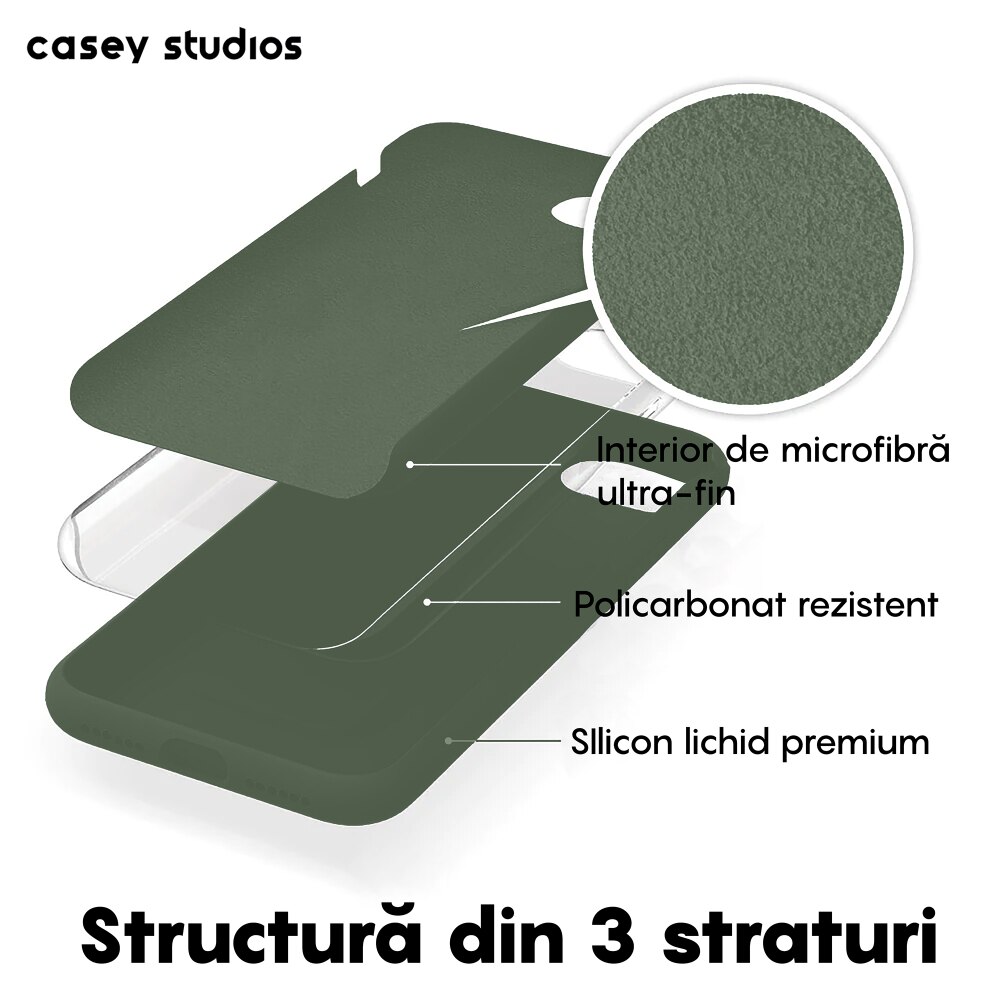 Husa CASEY STUDIOS™ compatibila cu iPhone 7 / 8 / SE 2 / SE 2020 / SE 3 2022, Soft Silicone Premium, Microfibra in Interior, Webster Green, de Protectie, Ultra Slim, pentru Incarcare Wireless, Margini Ridicate de Protectia Ecranului si a Camerelor