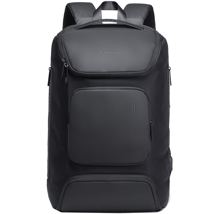 Rucsac laptop 15.6 inch, port USB, si USB-C, sistem fixare pe valiza, rezistent la apa, pentru calatorii, BANGE, BG7078BK, Negru