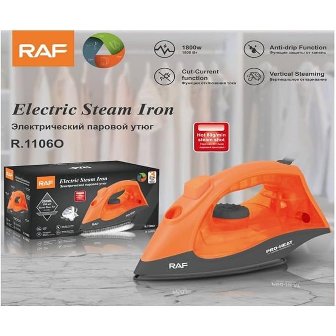 Fier de călcat cu aburi Raf R.1106O, rezervor de apă de 200 ml, portocaliu, 1800 W