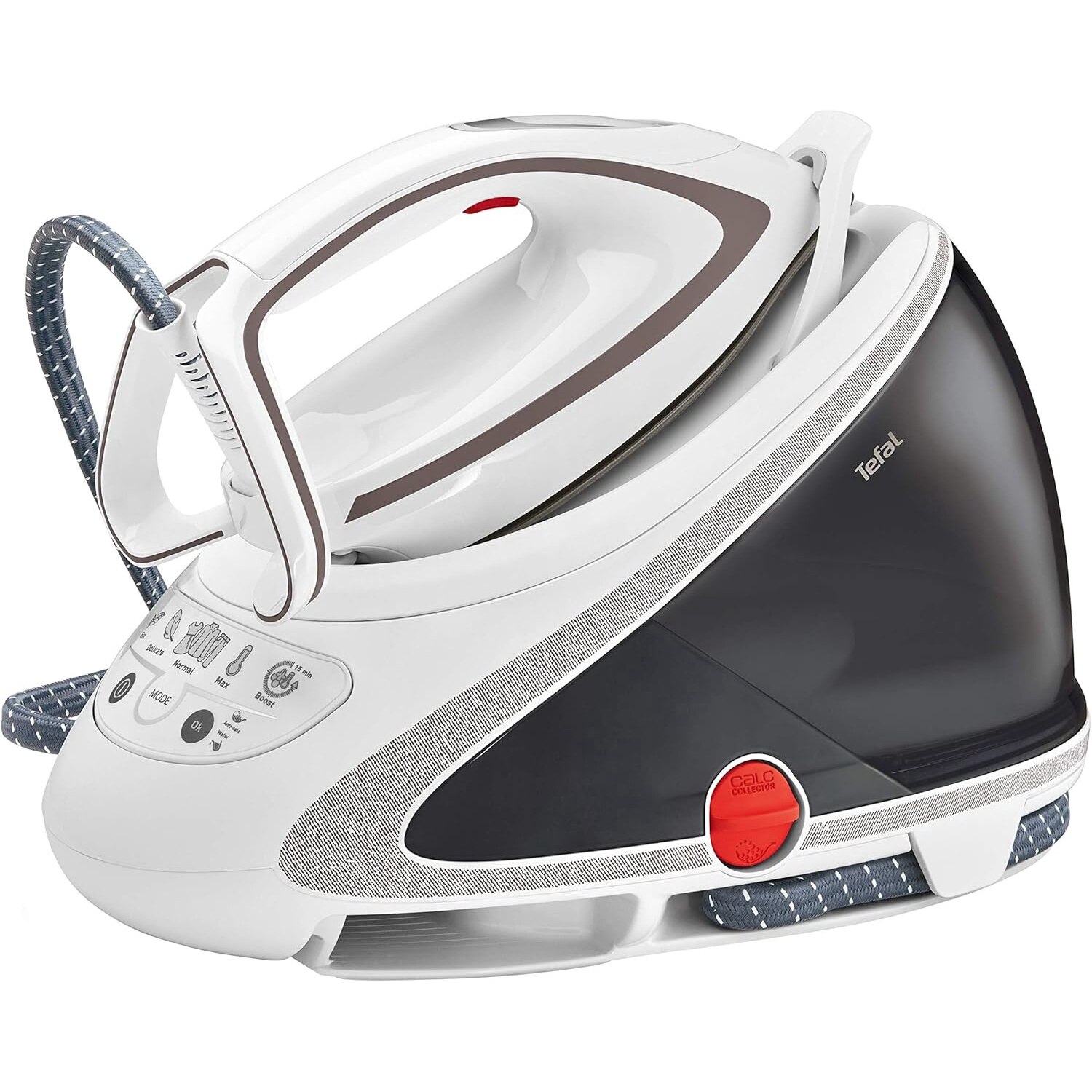 Statie de calcat Tefal Pro Express Ultimate GV9567, 2600W, 7.7 bari, jet de abur 500 g/min, alb/negru
