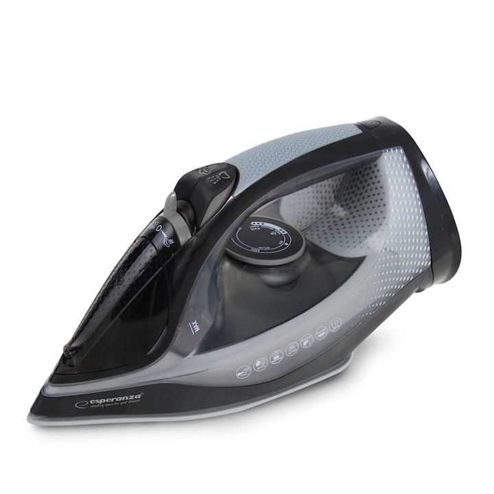 Fier de călcat cu abur Esperanza, 2600 W, talpă ceramică, gri/negru, rezervor 0.3 l