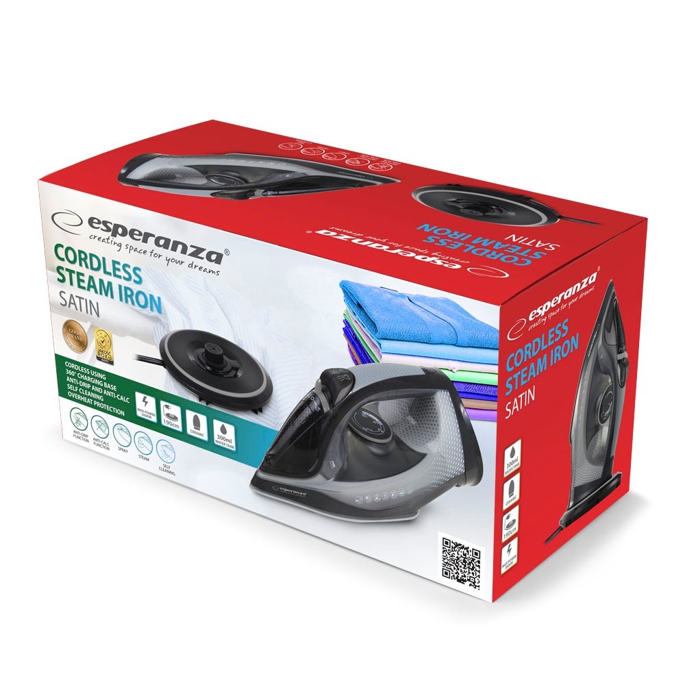Fier de călcat cu abur Esperanza, 2600 W, talpă ceramică, gri/negru, rezervor 0.3 l