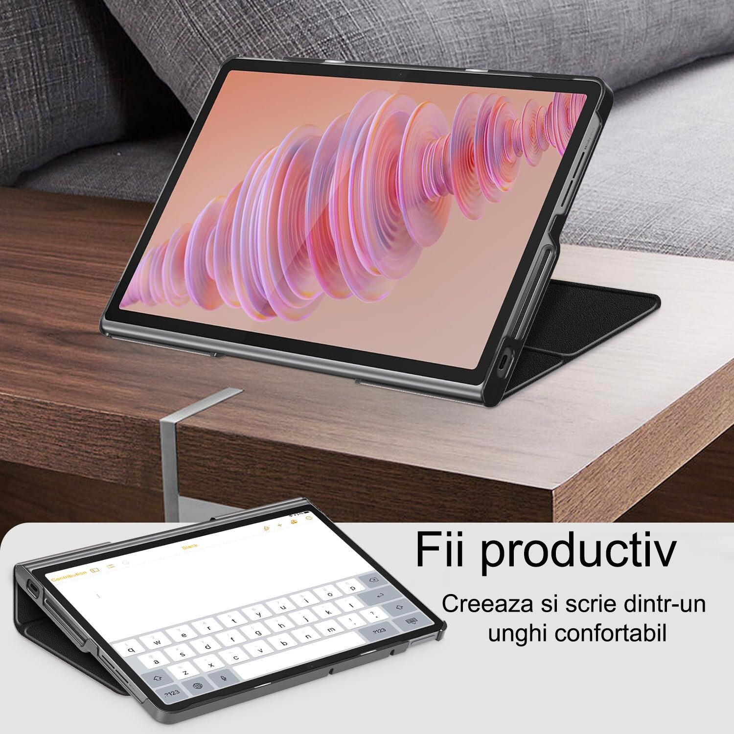 Husa pentru Lenovo Tab Plus 11.5, flexibila, carcasa ultra-subtire cu spate vertical, protectie 360, OUYLAF, negru