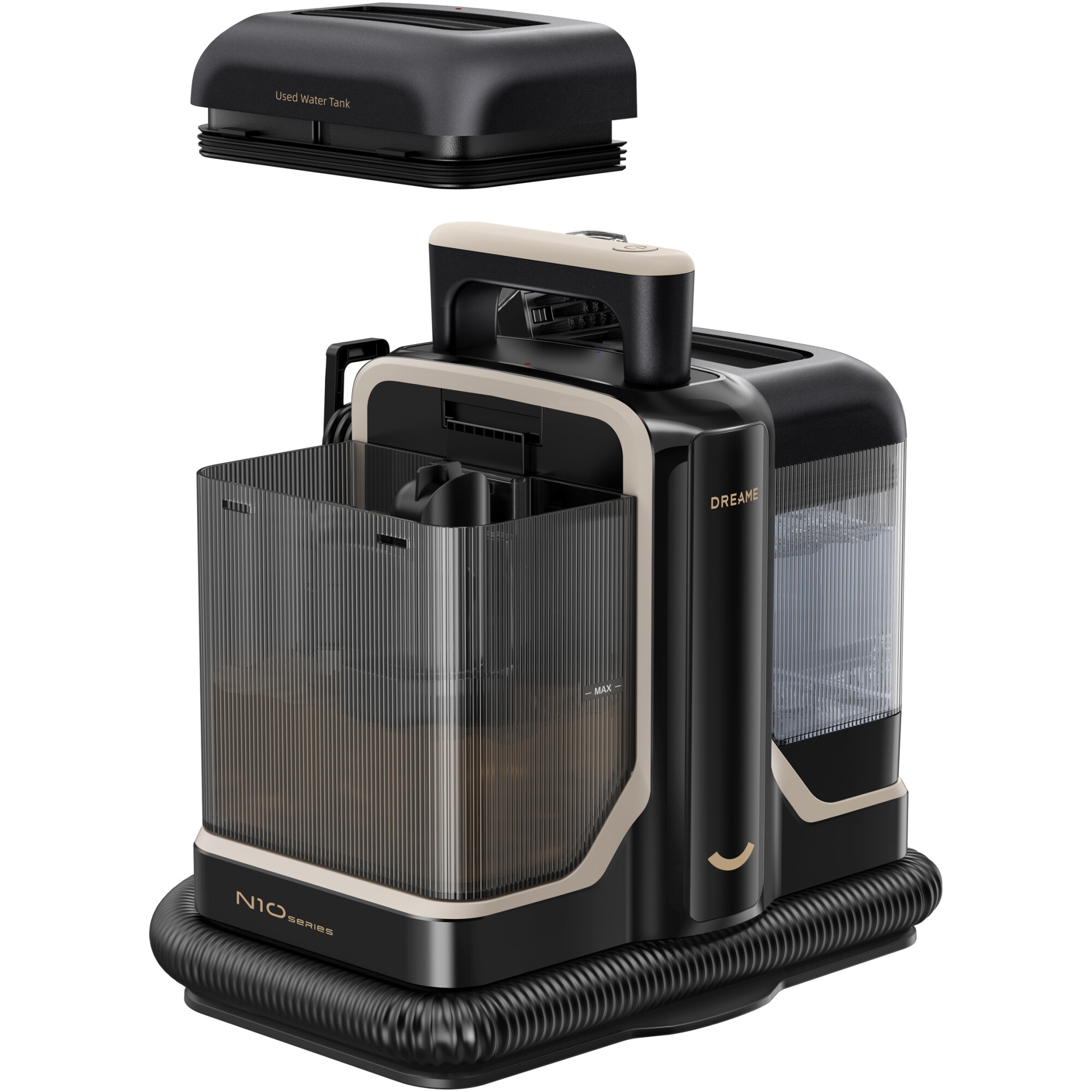 Aspirator cu spalare Dreame N10, putere de aspirare 12.000Pa, curatare cu apa calda pana la 60 de grade, design compact, negru