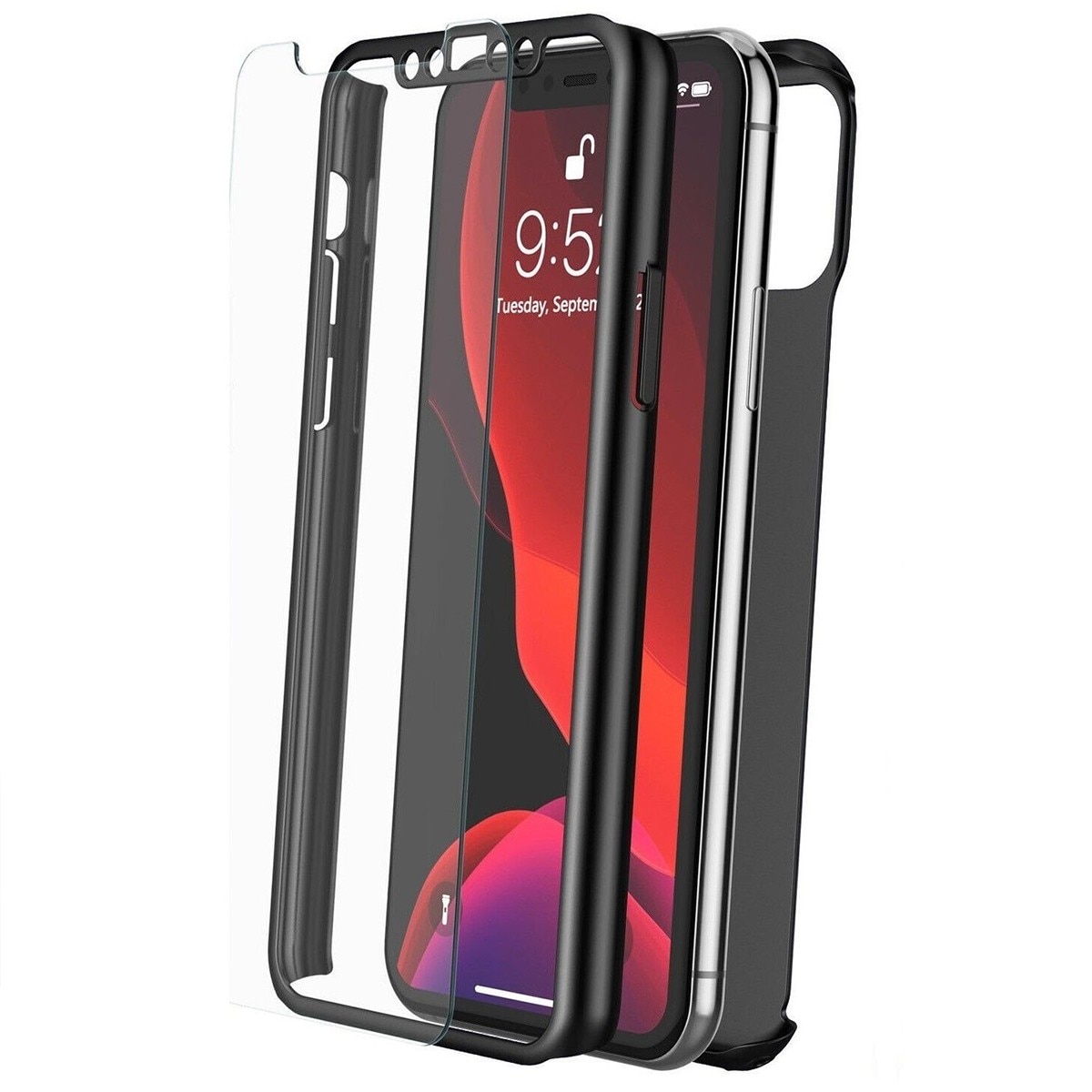 Husa de Protectie 360°, Flippy, pentru Oppo A53, din TPU + PC, cu Folie de Protectie Inclusa, Neagra