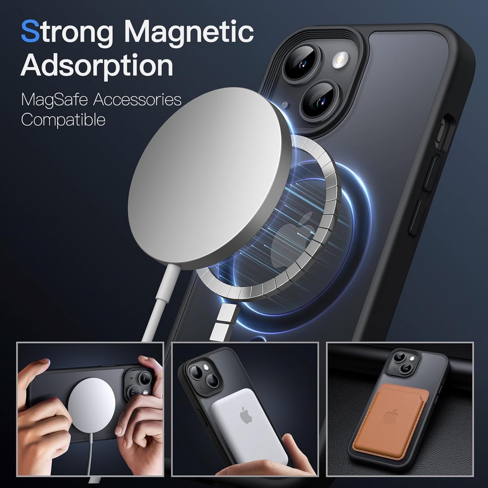 Husa De Protectie Pentru Iphone 14 pro, Zggzerg, Magnetica, Cu carpa de curatare, Design slim, Cu decupaje camere, Margini ridicate, Anti-fall, Schockproof, Waterproof, Pentru incarcare wireless, TPU+PC, Negru