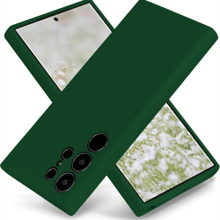 Husa CASEY STUDIOS™ compatibila cu Samsung Galaxy S23 Ultra, Soft Silicone Premium, Microfibra in Interior, Verde inchis, de Protectie, Ultra Slim, pentru Incarcare Wireless, Margini Ridicate pentru Protectia Ecranului si a Camerelor