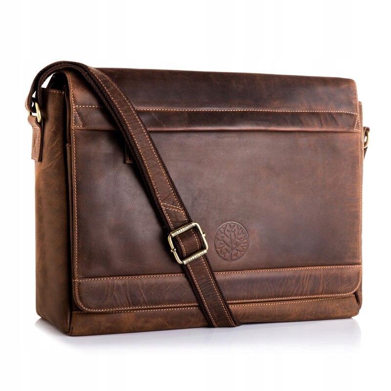 Geanta pentru laptop de 15.6", Betlewski, Hunter, Piele naturala, 40x32x14 cm, Curea ajustabila, Maro
