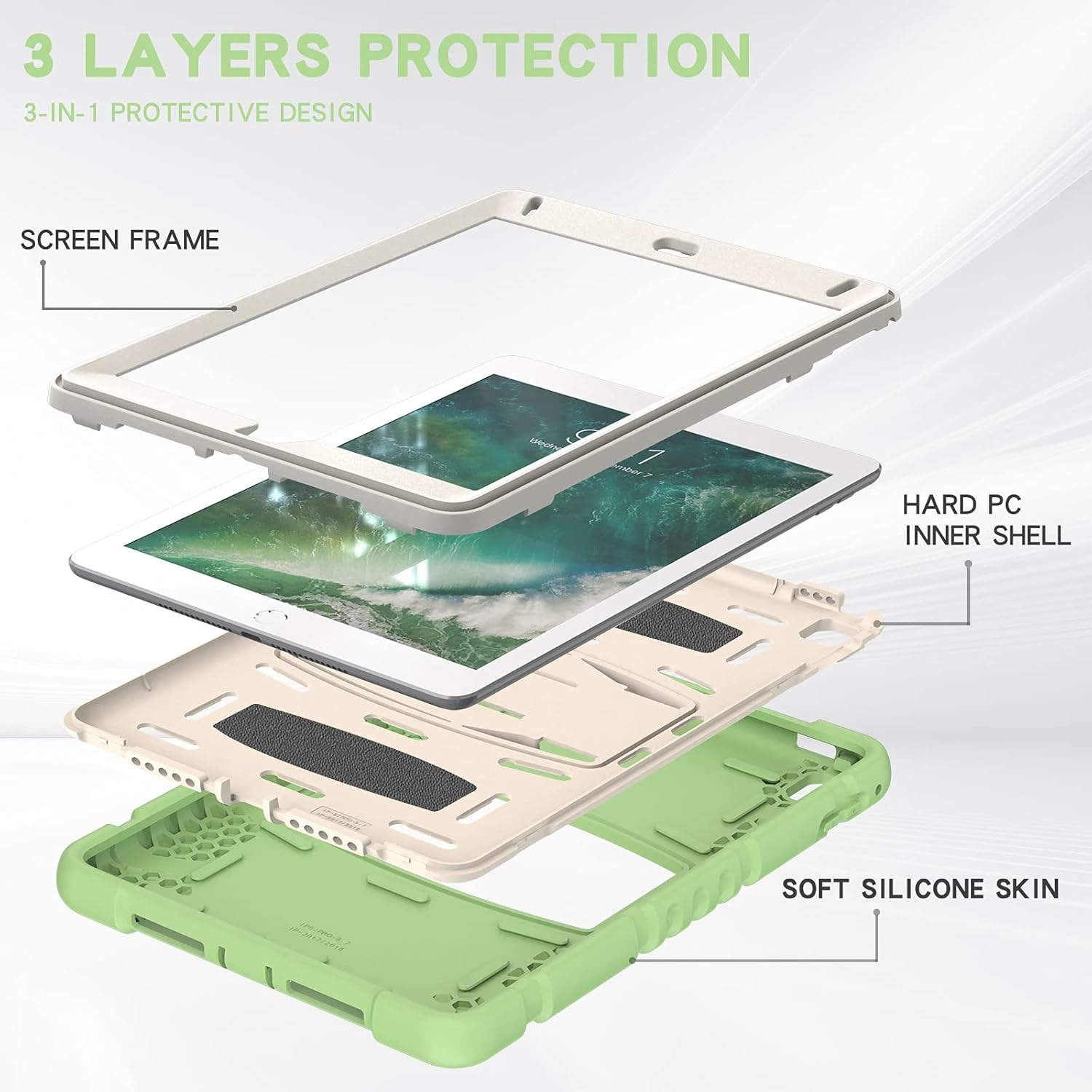 Husa de protectie robusta SIgloo, pentru Samsung Galaxy Tab A7 (T500), 10.4 Inch, Upgrade Heavy Duty 3-Layer, Full Coverage Crossbody cu Built- in Stand, Verde