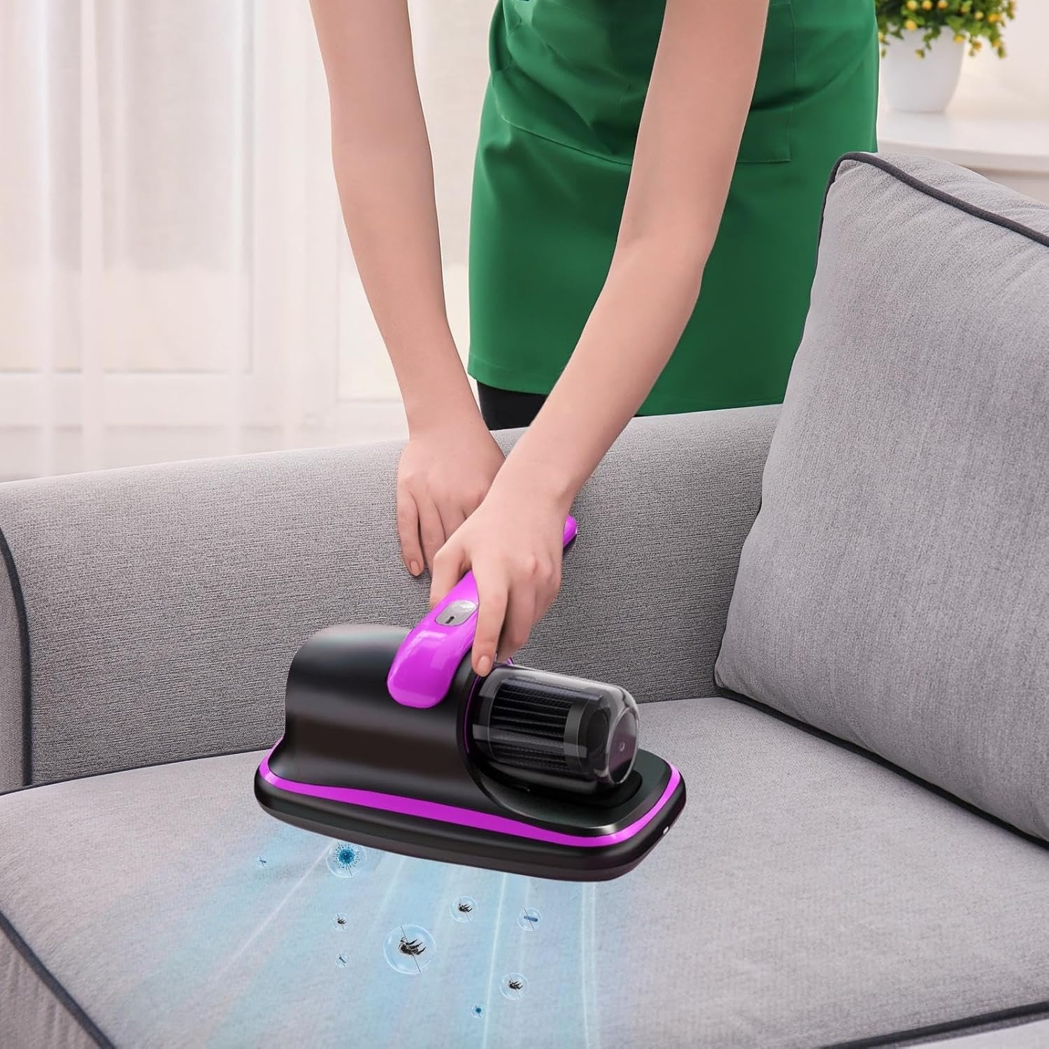 Aspirator cu raze UV ANTI acarieni, reincarcabil la USB, ergonomic, protejeaza casa/Dormitor/ Lenjeria De Pat/ Pernele/ Canapeaua/ salteaua/ par animale si praf care nu se observa, respira aer curat, Albastru