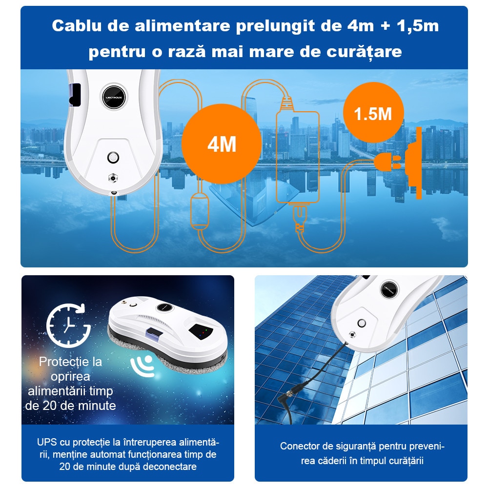 Robot de curatare geamuri Liectroux YW610, aspirator robot pentru ferestre, pulverizare cu apa cu ultrasunete, stergator de geamuri pentru casa, mopping uscat si umed, telecomanda