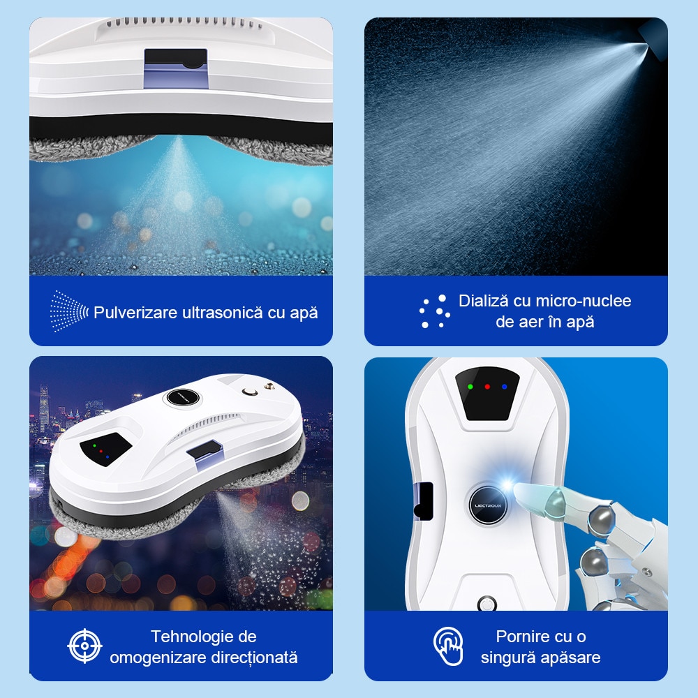 Robot de curatare geamuri Liectroux YW610, aspirator robot pentru ferestre, pulverizare cu apa cu ultrasunete, stergator de geamuri pentru casa, mopping uscat si umed, telecomanda