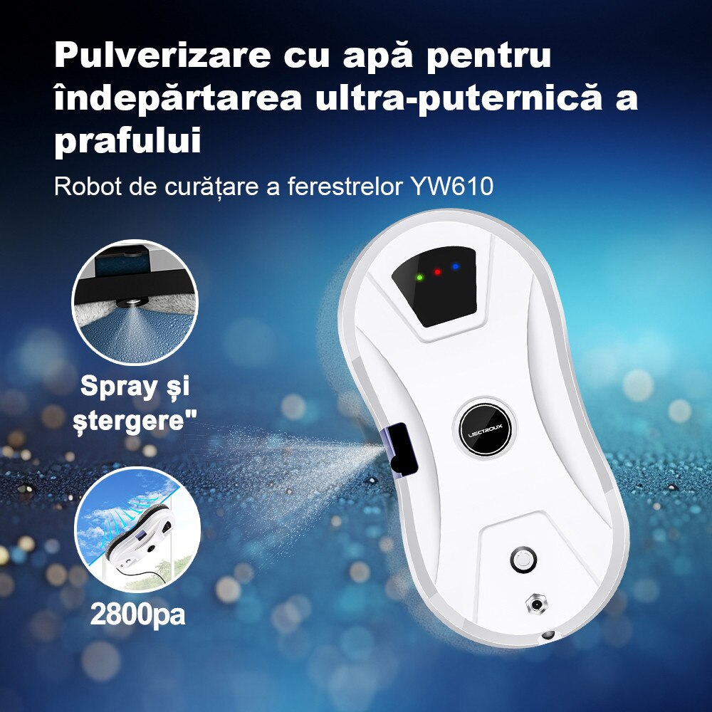 Robot de curatare geamuri Liectroux YW610, aspirator robot pentru ferestre, pulverizare cu apa cu ultrasunete, stergator de geamuri pentru casa, mopping uscat si umed, telecomanda