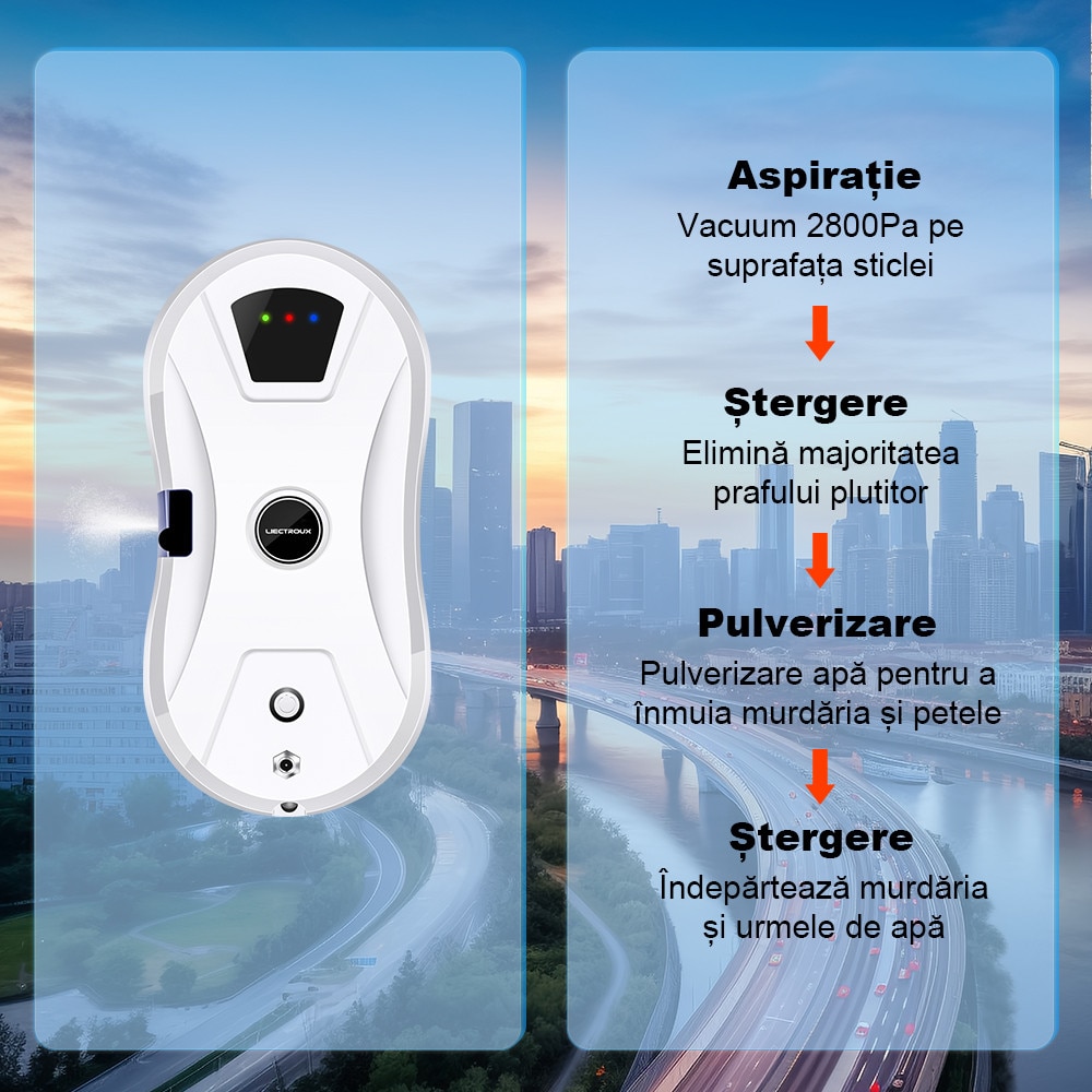 Robot de curatare geamuri Liectroux YW610, aspirator robot pentru ferestre, pulverizare cu apa cu ultrasunete, stergator de geamuri pentru casa, mopping uscat si umed, telecomanda