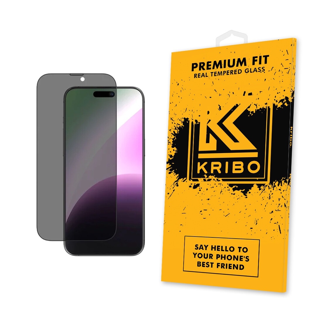 Folie Sticla pentru iPhone 15 Pro Max, Kribo Privacy Premium Fit, cu filtru anti-praf, HD, 9H, Protectie Ecran Premium, Full Cover, Full Glue