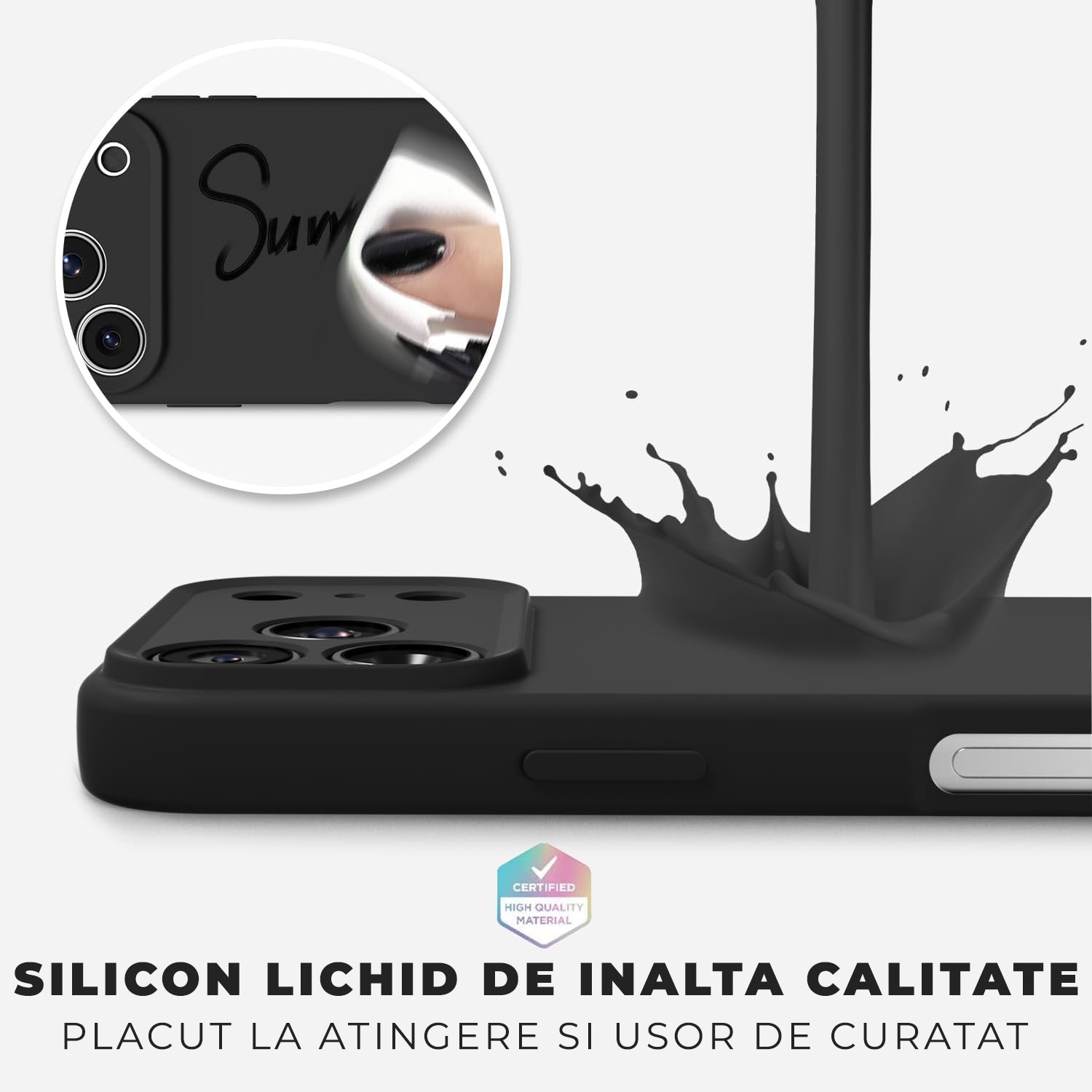 Husa pentru iPhone 17 Pro Max DaDen®, Ultra Slim, Silicon, Calitate Premium, Interior din microfibra, Negru