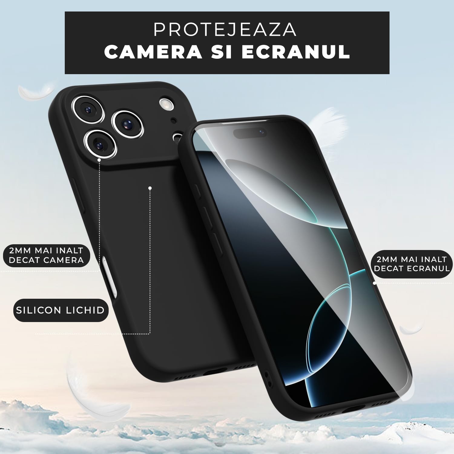 Husa pentru iPhone 17 Pro Max DaDen®, Ultra Slim, Silicon, Calitate Premium, Interior din microfibra, Negru