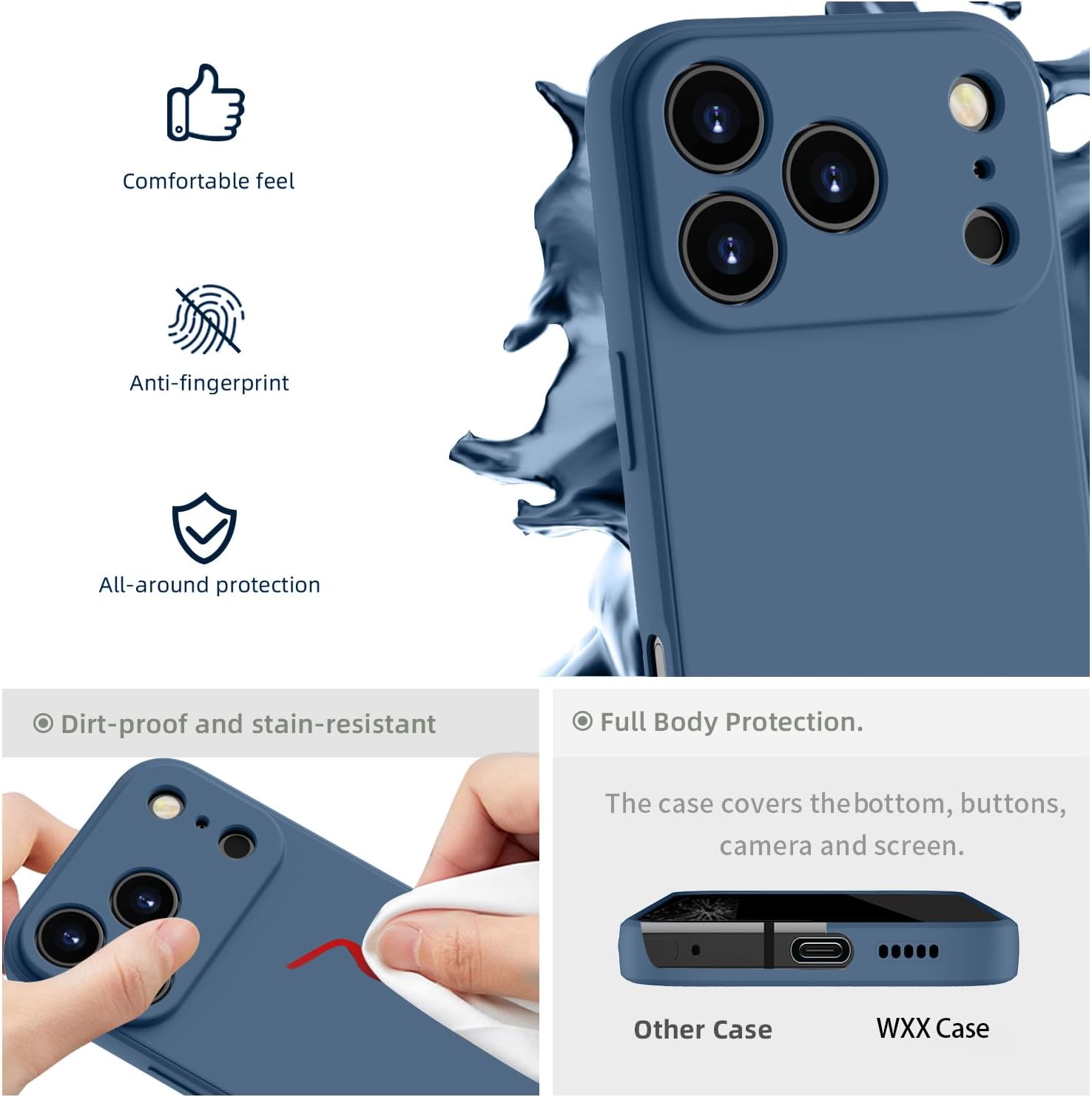 Husa Soft Touch, slim, ALC Mobile, anti soc, compatibila cu IPhone 17 Pro Max, Albastru Inchis Tpu