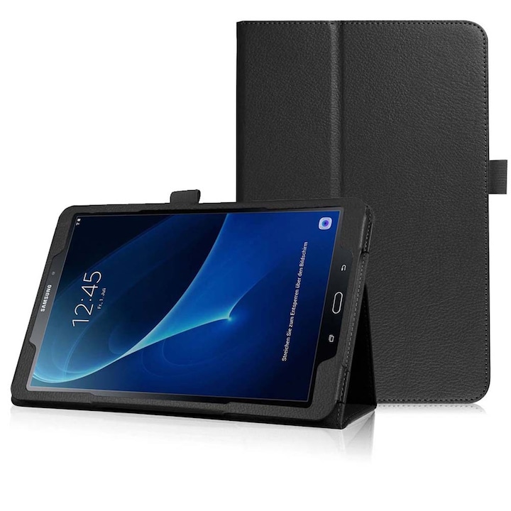 Husa flip cu stand pentru Samsung Galaxy Tab A 10.1 (2016), PU piele, inchidere magnetica, negru