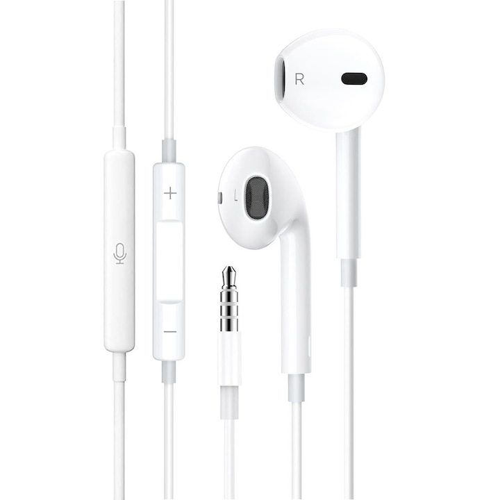 Casti cu fir, GUIXUAN, In-Ear, microfon incorporabil, alb, 3.5 mm