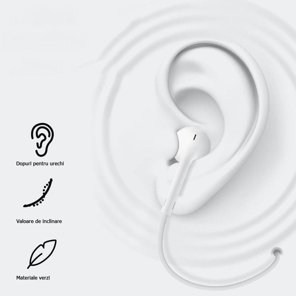 Casti cu fir, GUIXUAN, In-Ear, microfon incorporabil, alb, 3.5 mm