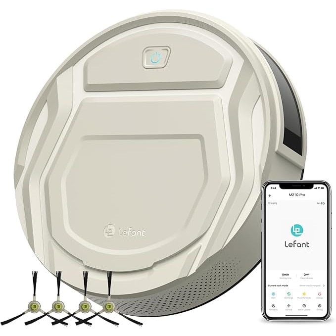 Aspirator Robot LEFANT M210P, Aspirator Robot Super Subtire, Putere de Aspiratie de 2200 Pa, Autonomie de 120 de Minute, gri sampanie