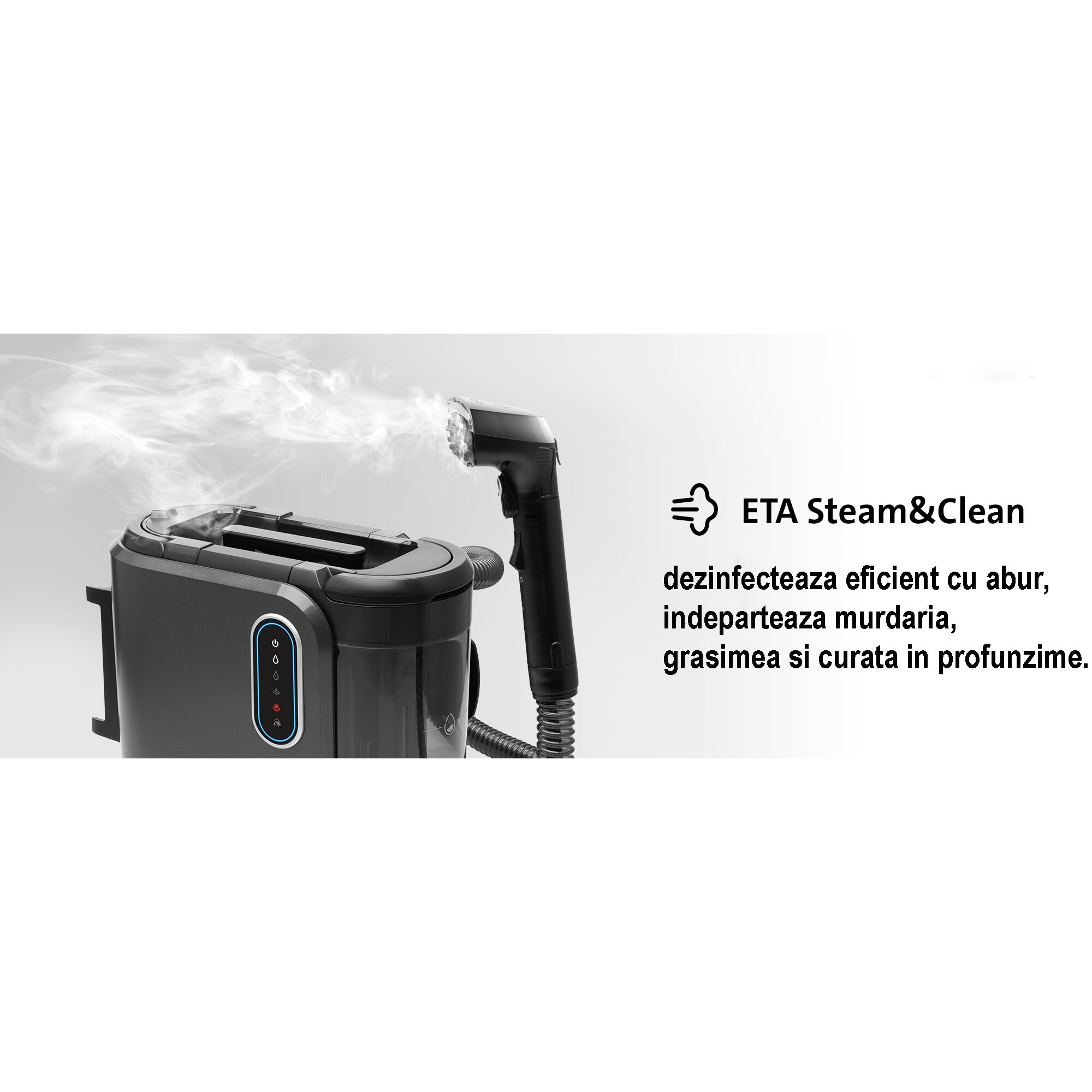 Aspirator cu abur si spalare ETA Steam&Clean 7214 90000, 2000 W, 1.3 litri, 4 moduri de curatare, LED, negru