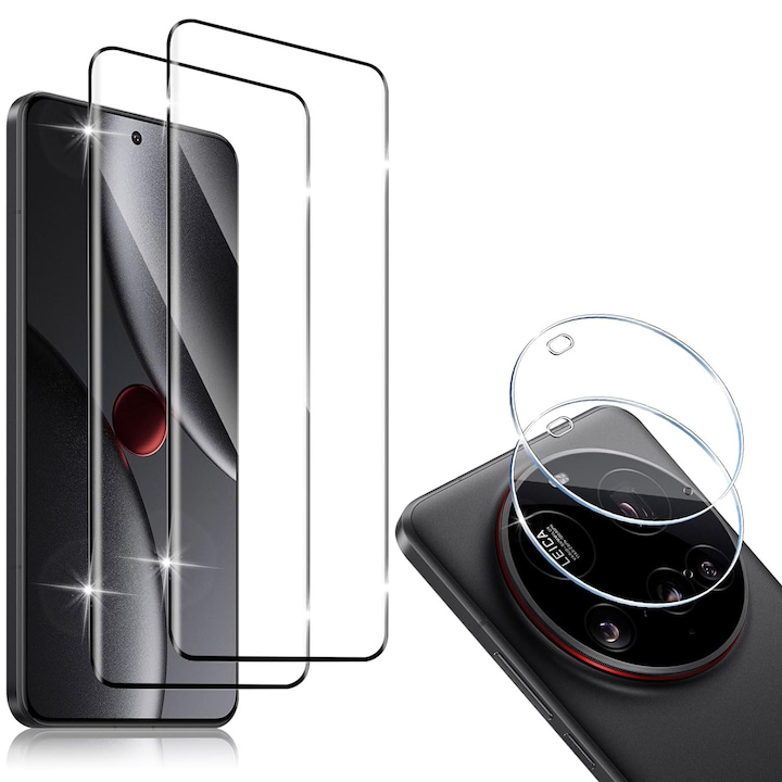 Set 4 Folii Protectie din Sticla Securizata, TREXORA, 2 Folii 3D Curbe + 2 Protectoare pentru Camera, Transparent, pentru Xiaomi 15 Ultra